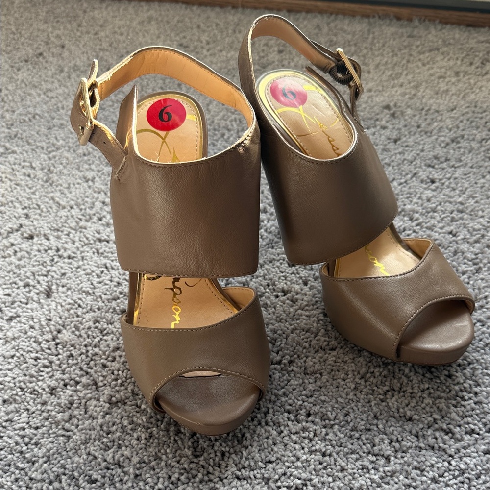 Jessica Simpson Tan Peep-Toe Wedges